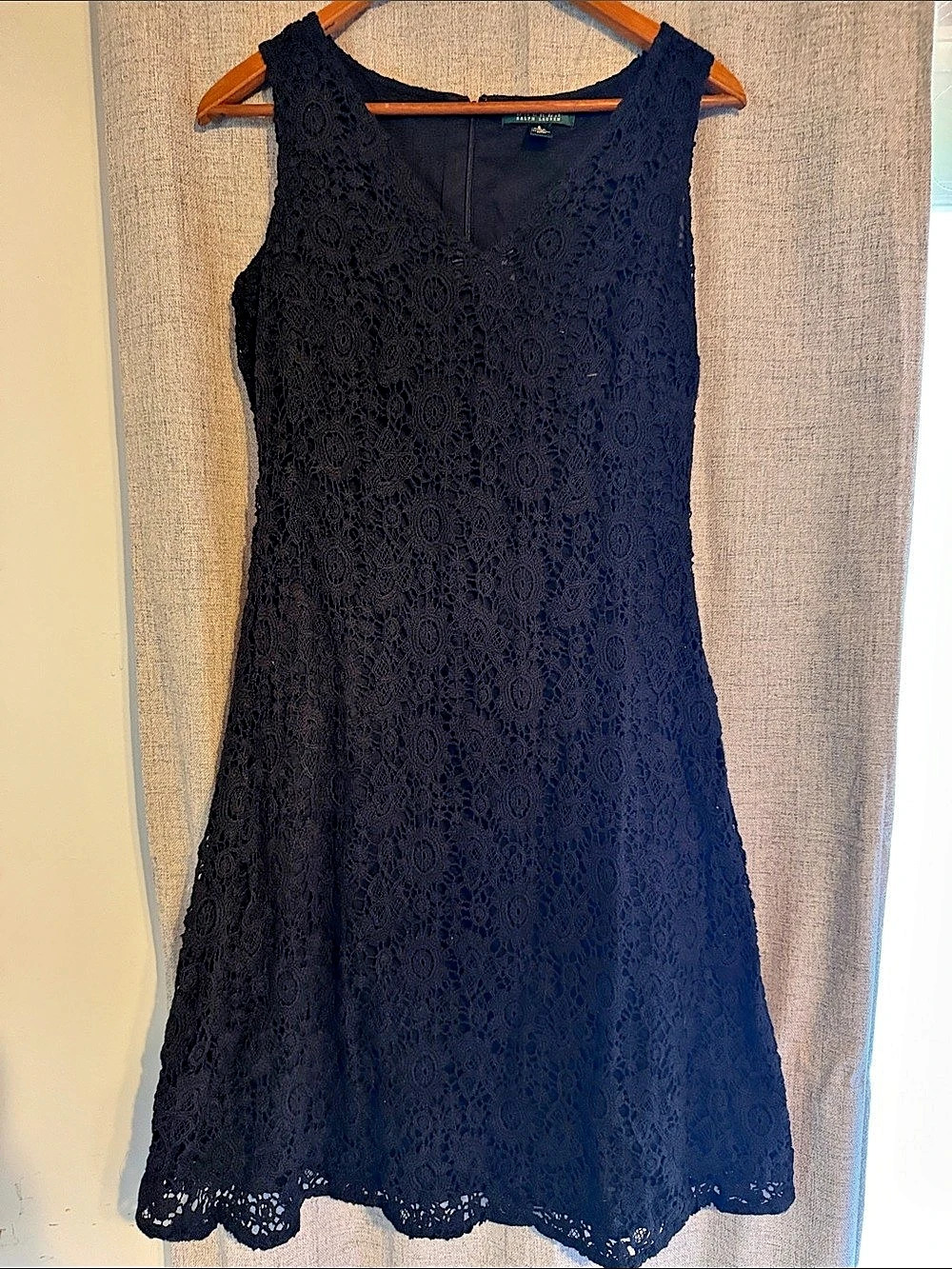 Lauren Ralph Lauren Black Cotton Lace Mini Dress Size Medium